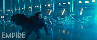 Kylo Ren and some troopers being blown away by some sick tunes from a giant speaker probably.